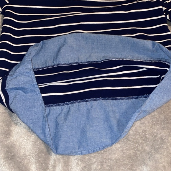 Kim Rogers Nautical Navy Striped Over Denim Layered-Look 3/4 Sleeve Anchor Top - Picture 9 of 16